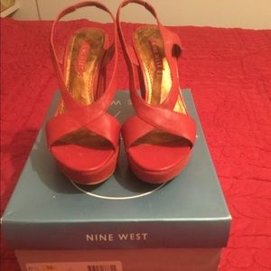 Nine West Naomeer Red Leather Wedges never worn.